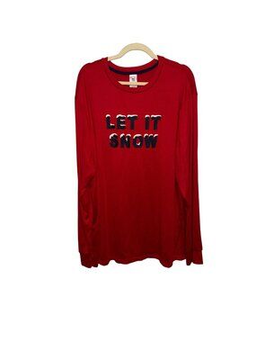 Mens Red Let It Snow Long Sleeve Pajama Top XL Cotton Blend